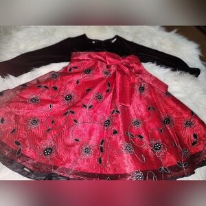 Black Velvet & Red Satin Skirt Dress